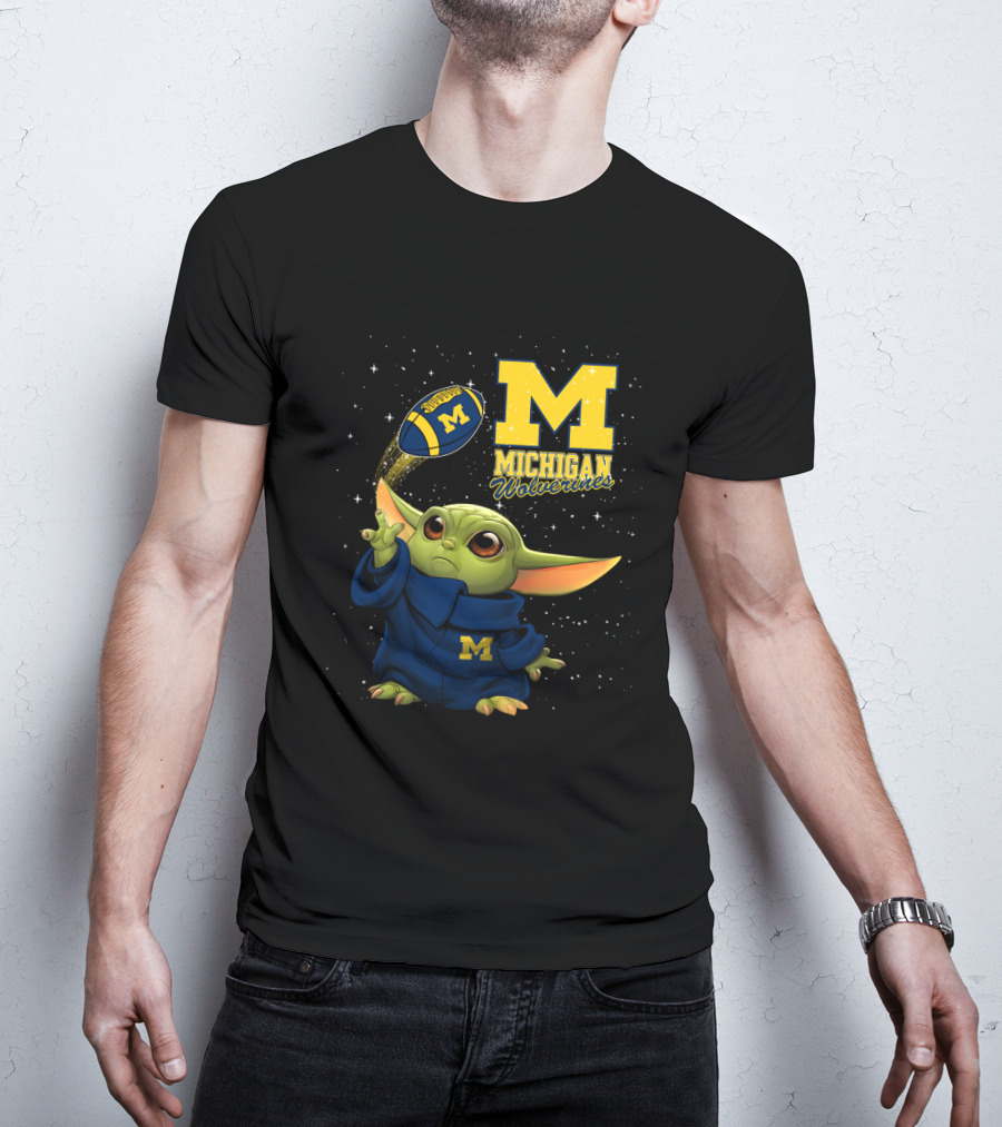 Baby Yoda Michigan Wolverines Football Fan Gear Featuring Iconic Team Spirit T-Shirt