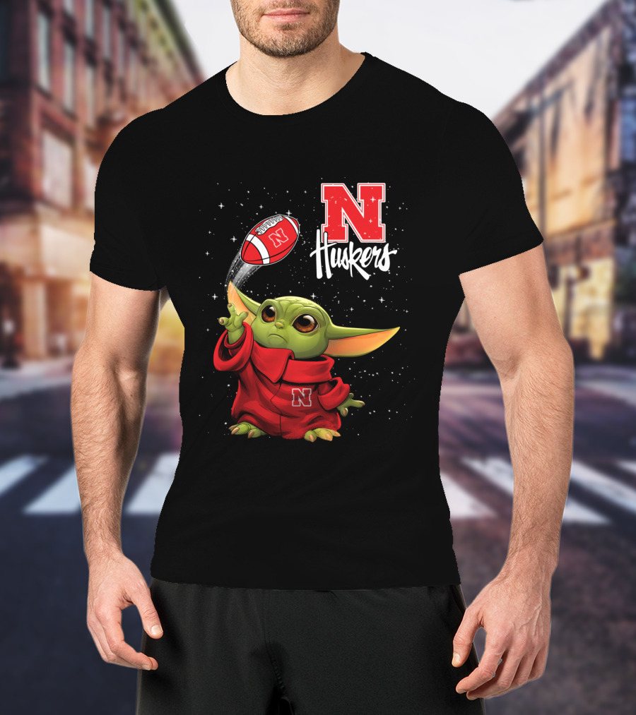 Baby Yoda Nebraska Cornhuskers N Huskers Football Throw T-Shirt