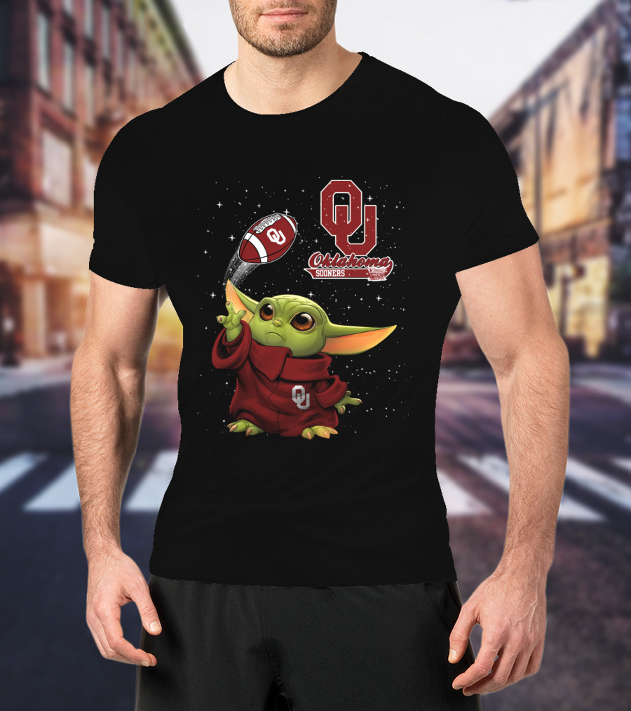 Baby Yoda Oklahoma Sooners Football Star Wars Crossover T-Shirt