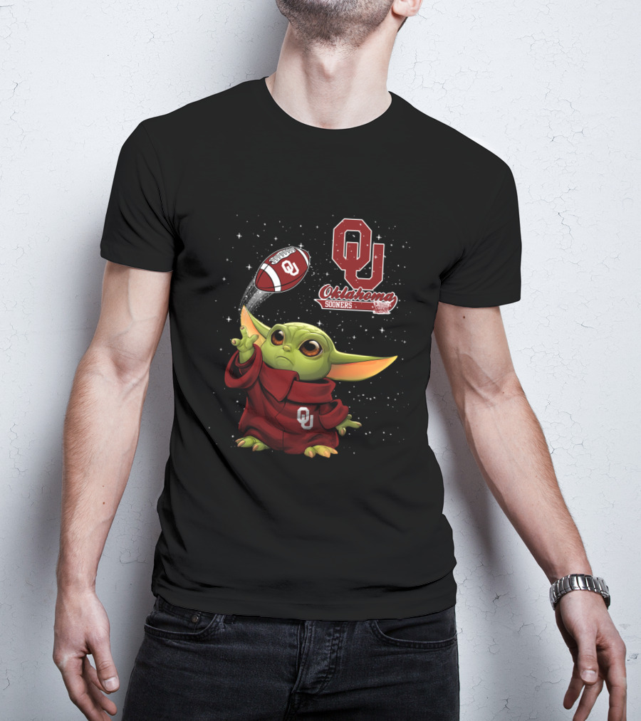 Baby Yoda Oklahoma Sooners Football Star Wars Crossover T-Shirt