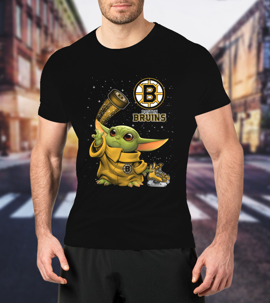Boston Bruins Baby Yoda Star Wars NHL Crossover T-Shirt