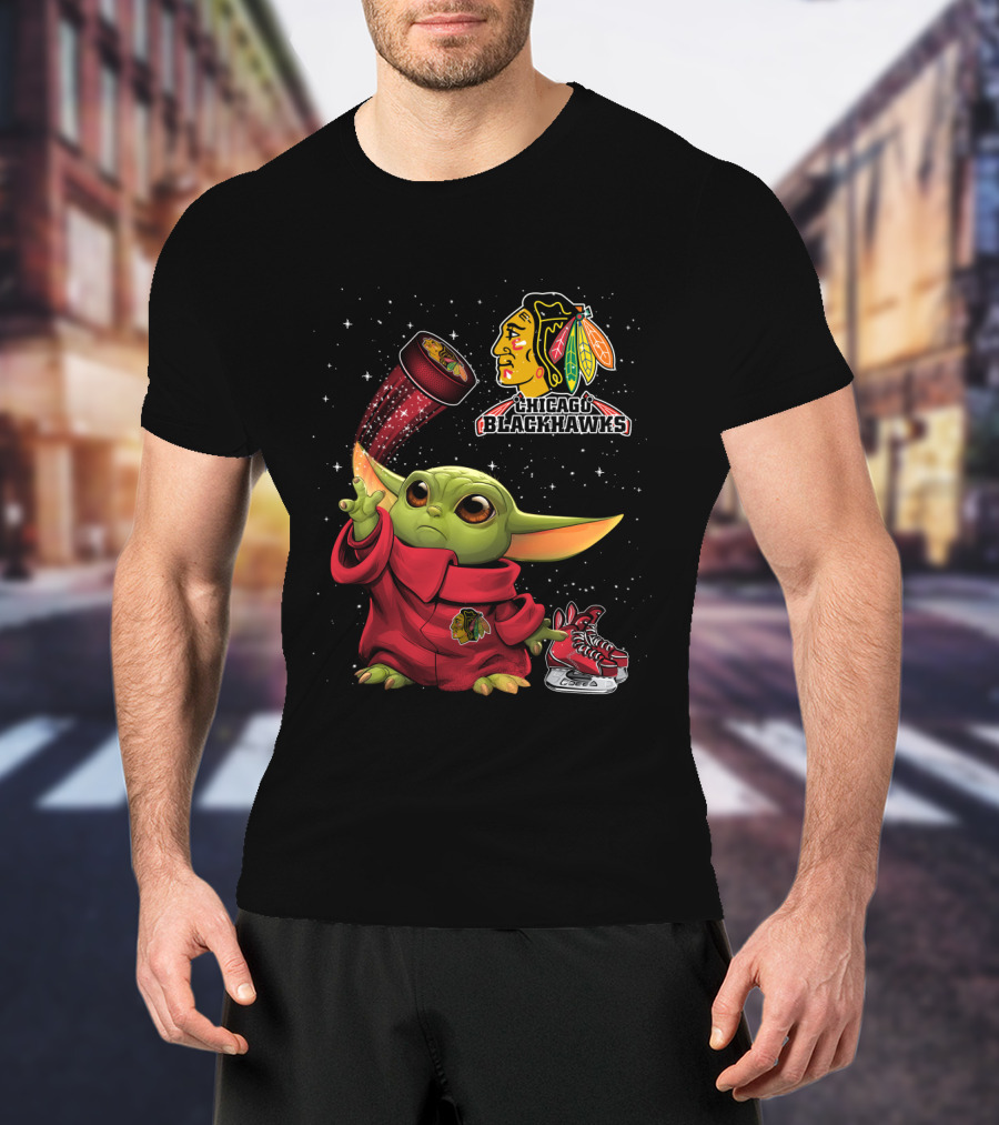 Baby Yoda Chicago Blackhawks Hockey Magic T-Shirt