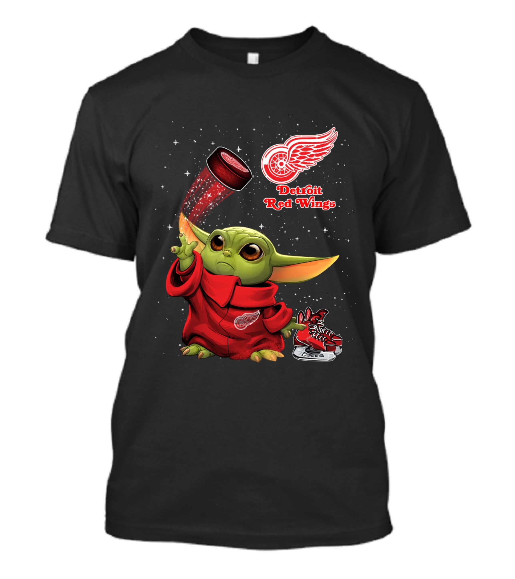 Baby Yoda Detroit Red Wings Hockey Magic Moment T-Shirt