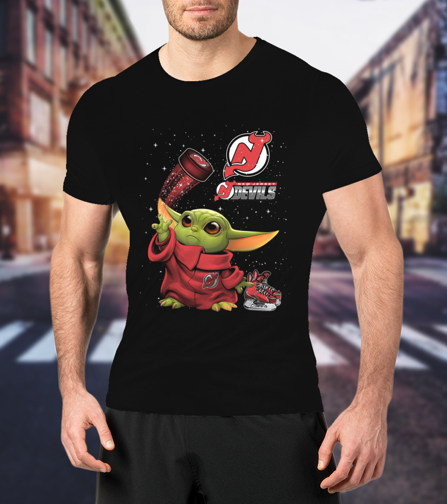 Baby Yoda With New Jersey Devils Hockey Elements T-Shirt