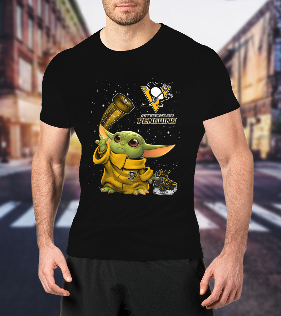 Pittsburgh Penguins Baby Yoda Hockey Star Wars Crossover T-Shirt
