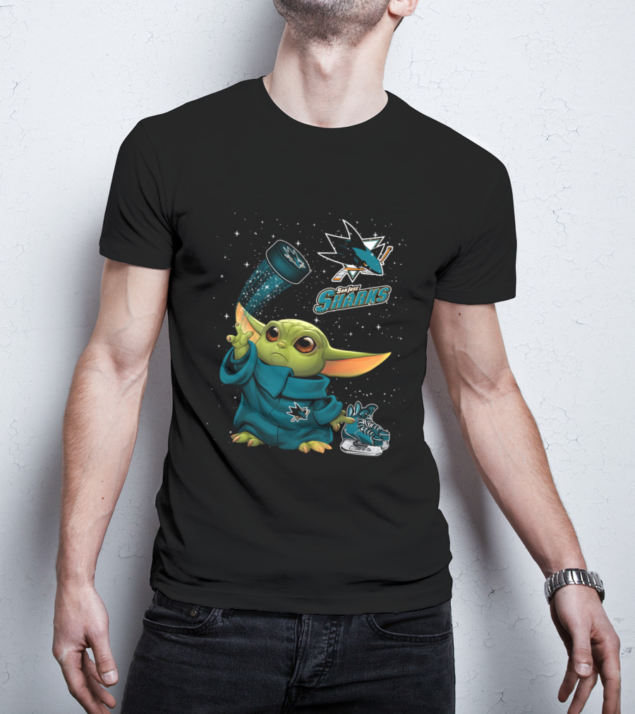 Baby Yoda San Jose Sharks Force Hockey Star Wars Crossover T-Shirt