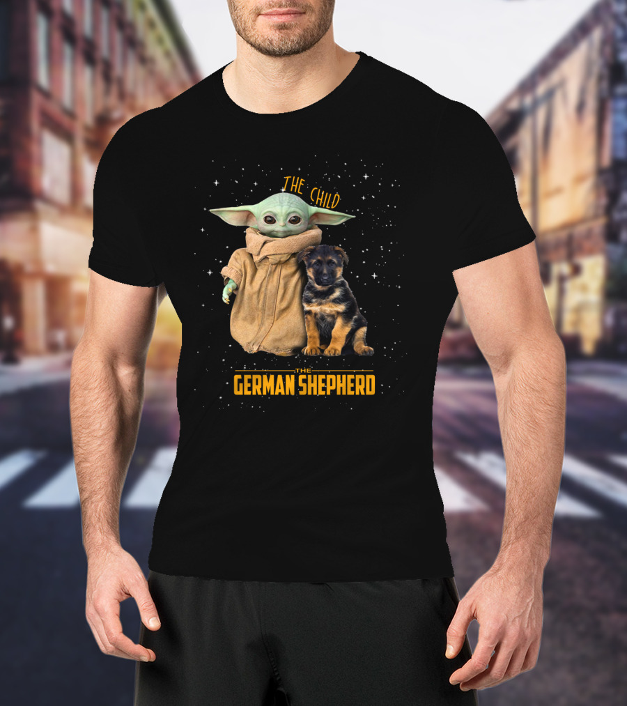The Child Baby Yoda And German Shepherd Puppy T-Shirt
