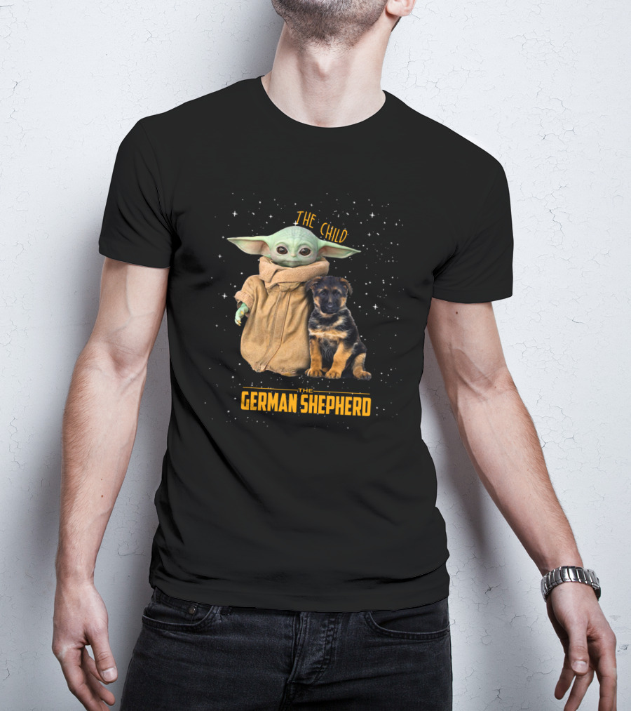 The Child Baby Yoda And German Shepherd Puppy T-Shirt