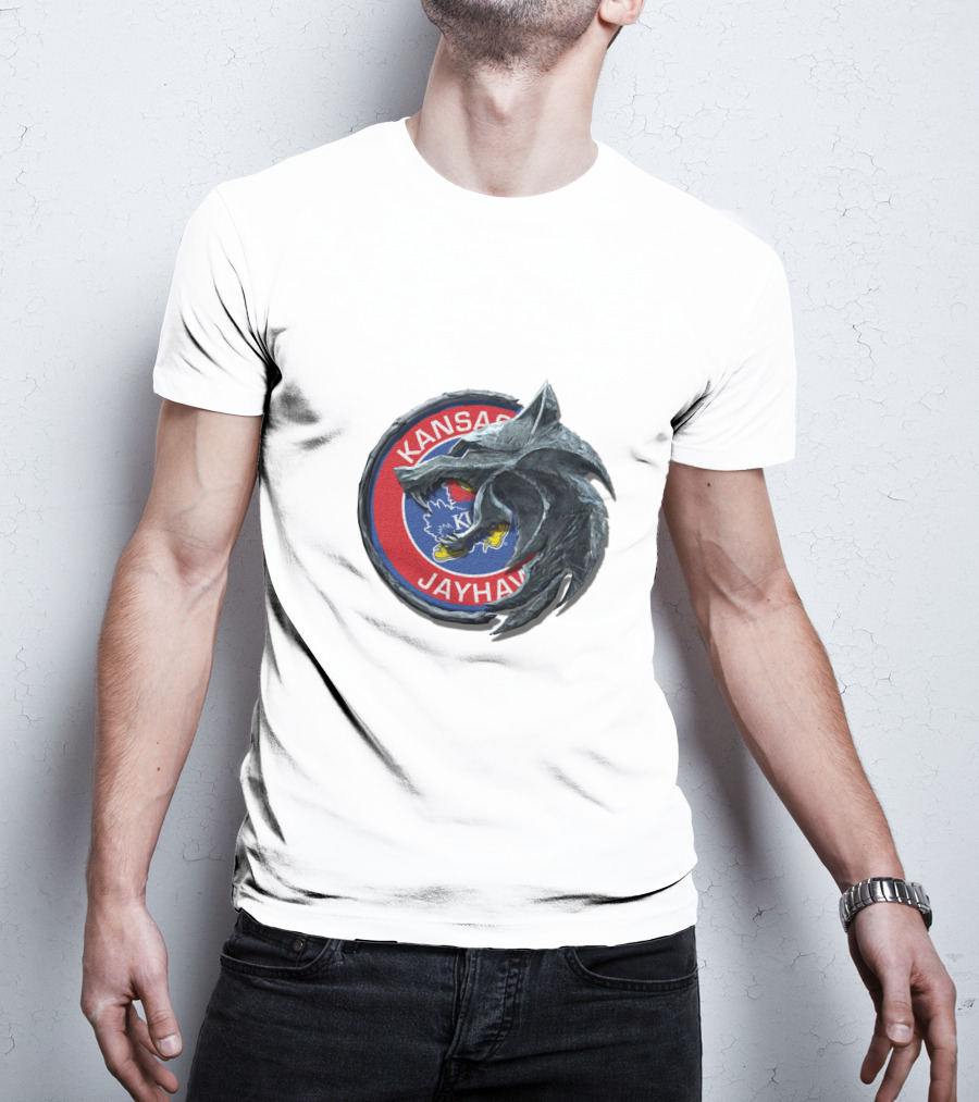 Kansas Jayhawks Emblem With Wolf Head Overlay Cht1Twnc2009 T-Shirt