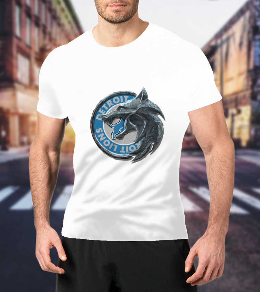Detroit Lions Nfl Football Team Logo With Stylized Wolf Head T-Shirt