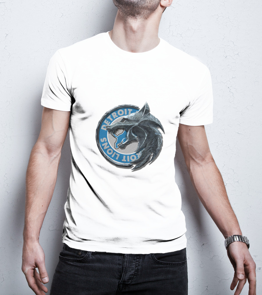 Detroit Lions Nfl Football Team Logo With Stylized Wolf Head T-Shirt