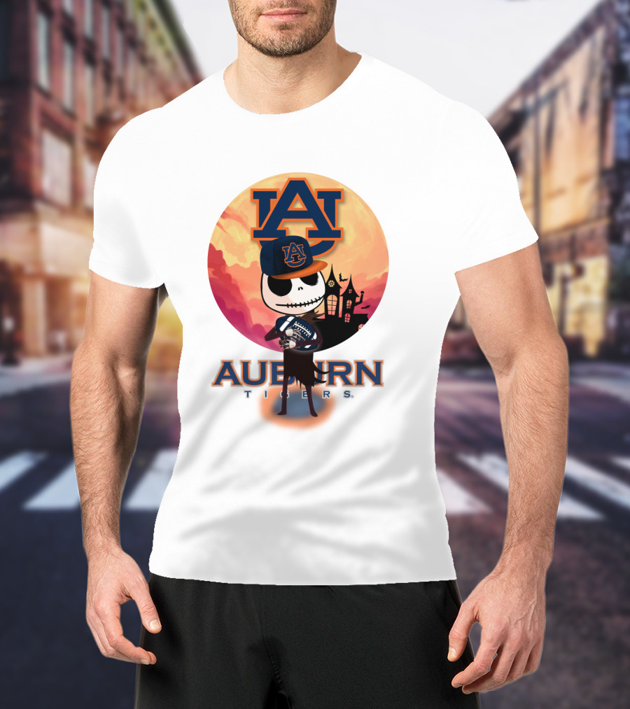 Auburn Tigers Halloween Skeleton Jack O'lantern Football T-Shirt