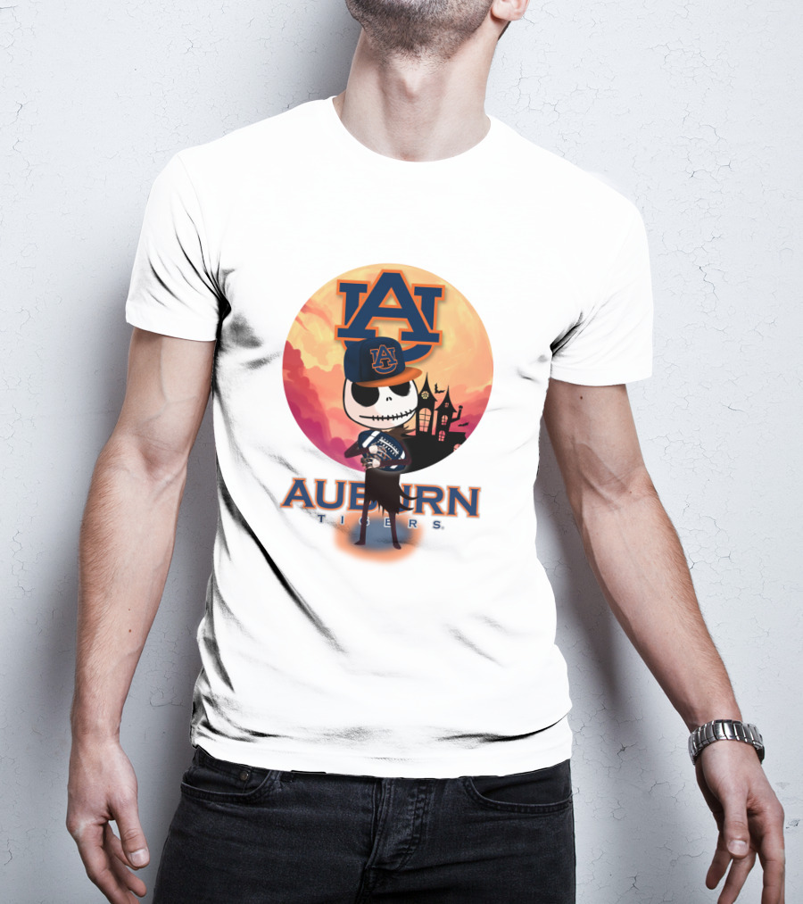 Auburn Tigers Halloween Skeleton Jack O'lantern Football T-Shirt