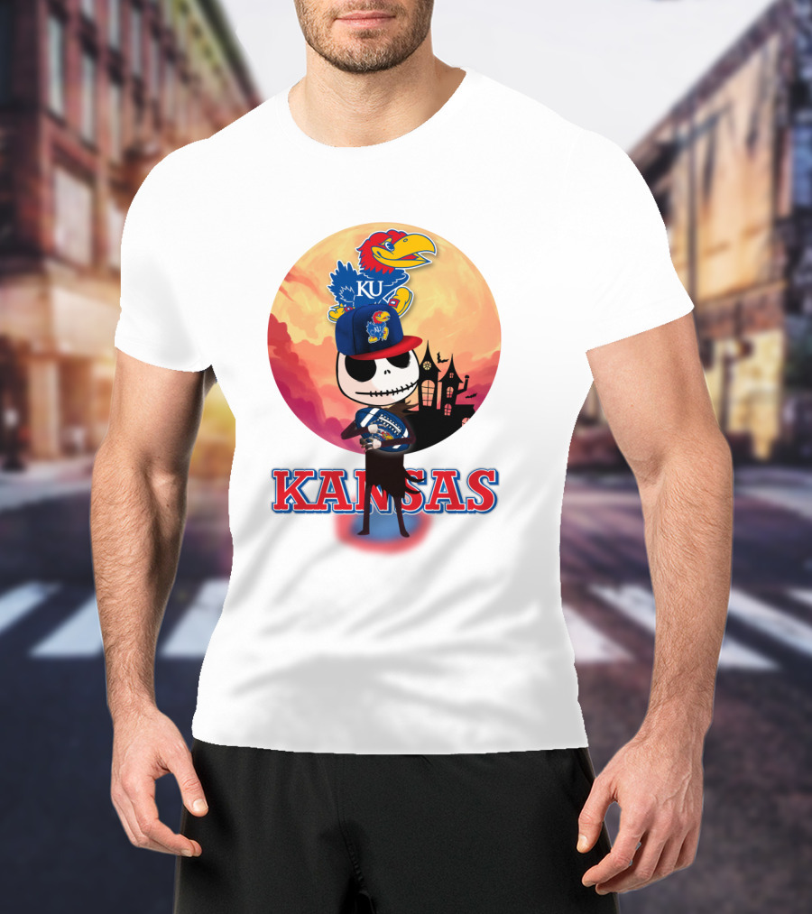 Kansas Jayhawks Jack Skellington Halloween Fan Gear T-Shirt