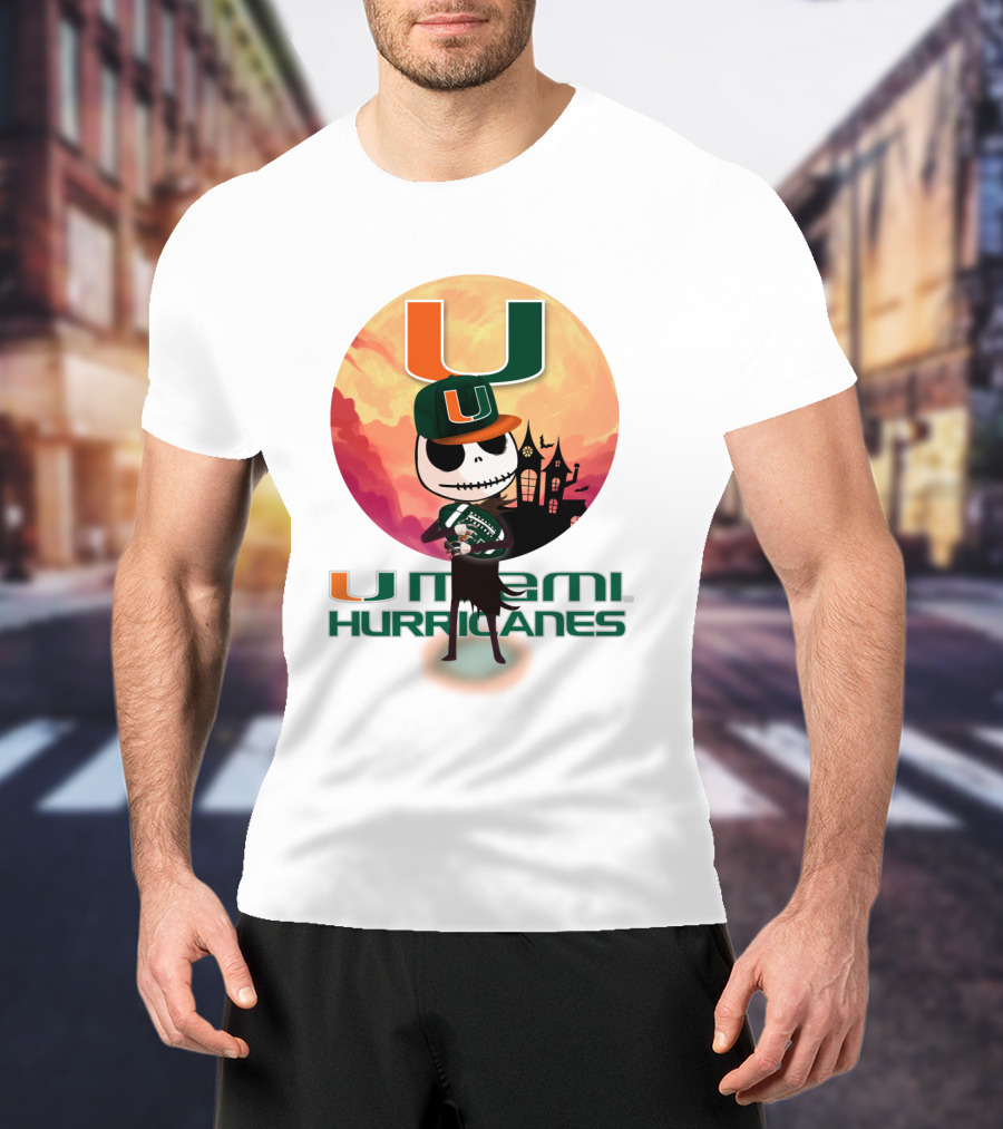 U Miami Hurricanes Skeleton Halloween Theme T-Shirt
