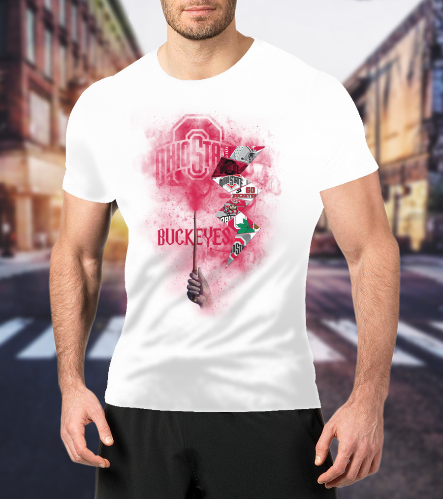 Ohio State Buckeyes Logo And Symbols Collage With Scarlet Smoke T-Shirt