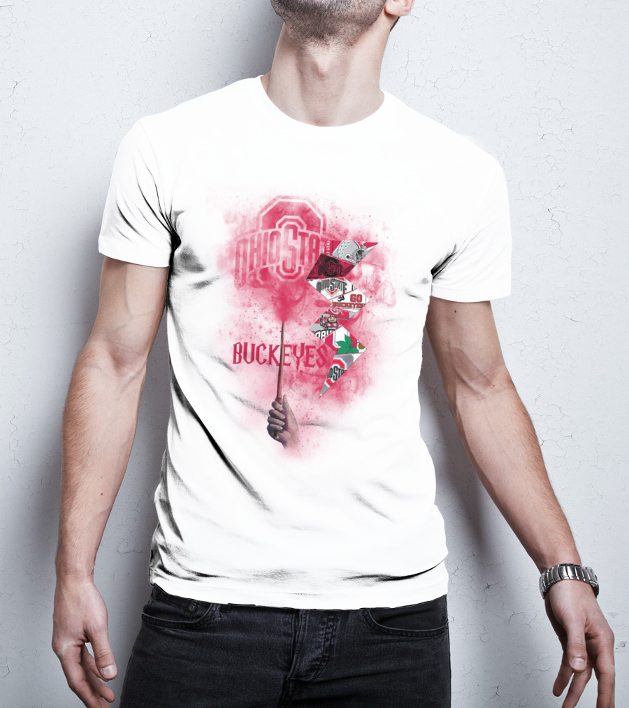 Ohio State Buckeyes Logo And Symbols Collage With Scarlet Smoke T-Shirt