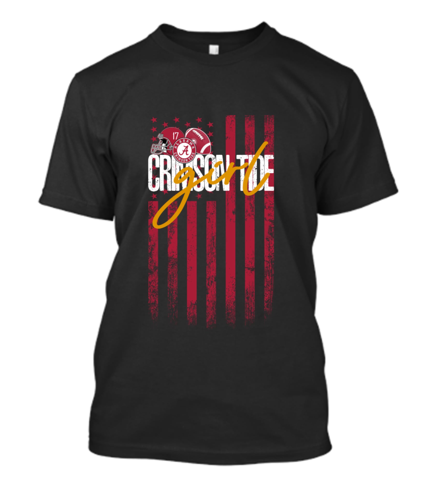 Crimson Tide Script Alabama Football Flag Stars Helmet Elephant T-Shirt