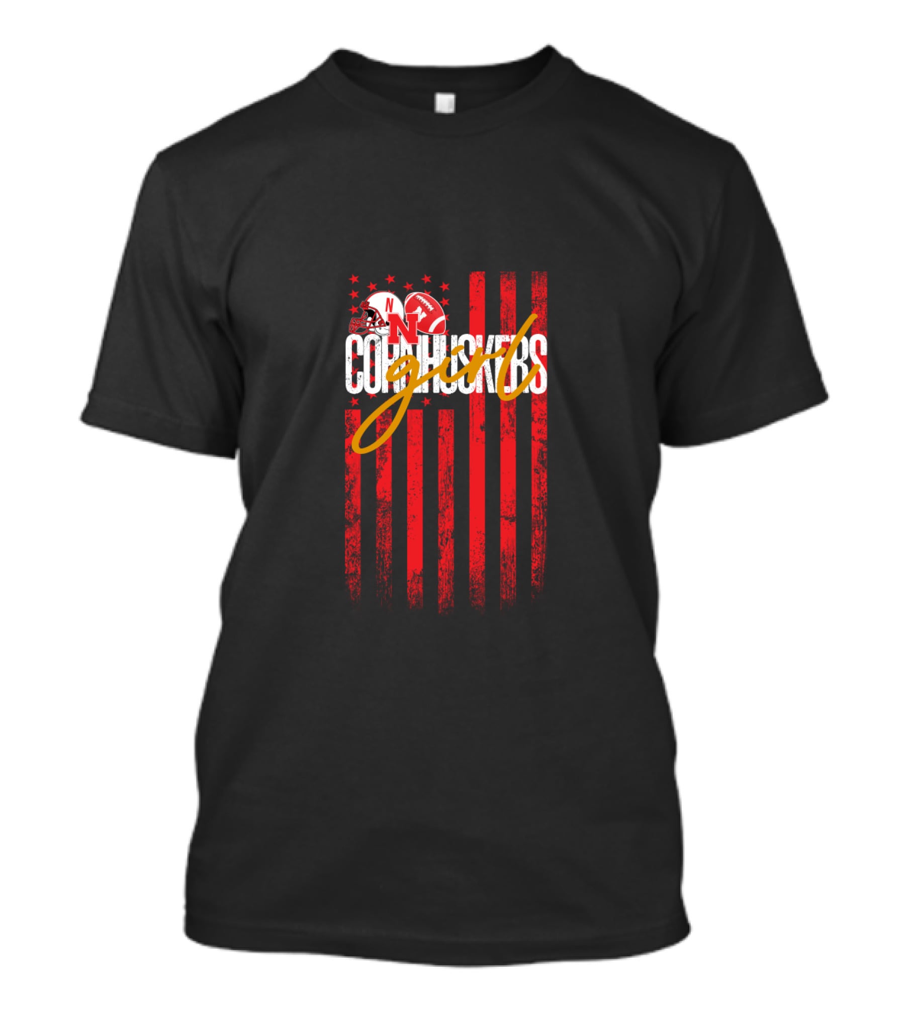 Cornhuskers N Helmet Script Flag Stars Red Stripes Chtnca3008 T-Shirt
