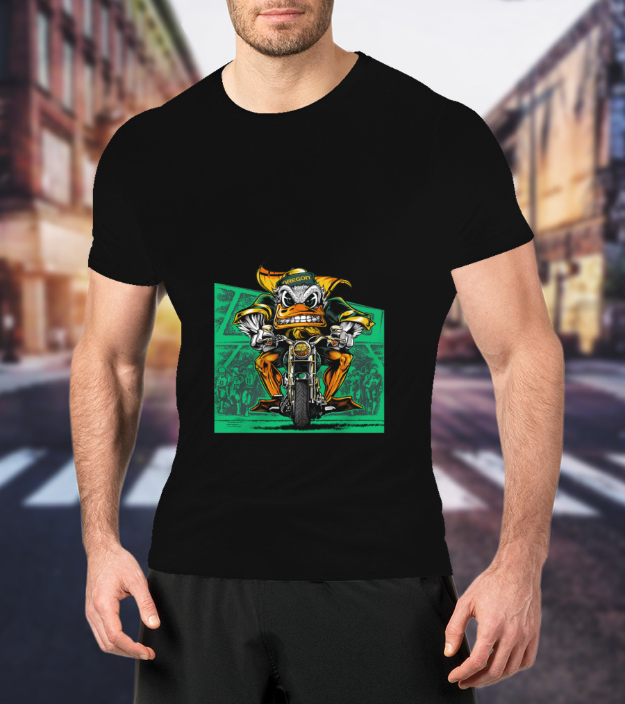 Oregon Duck Riding Motorcycle Bold 2007 Retro Style T-Shirt