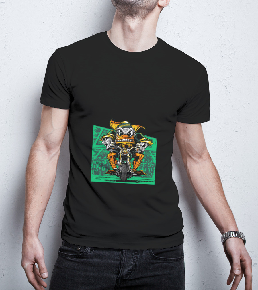Oregon Duck Riding Motorcycle Bold 2007 Retro Style T-Shirt