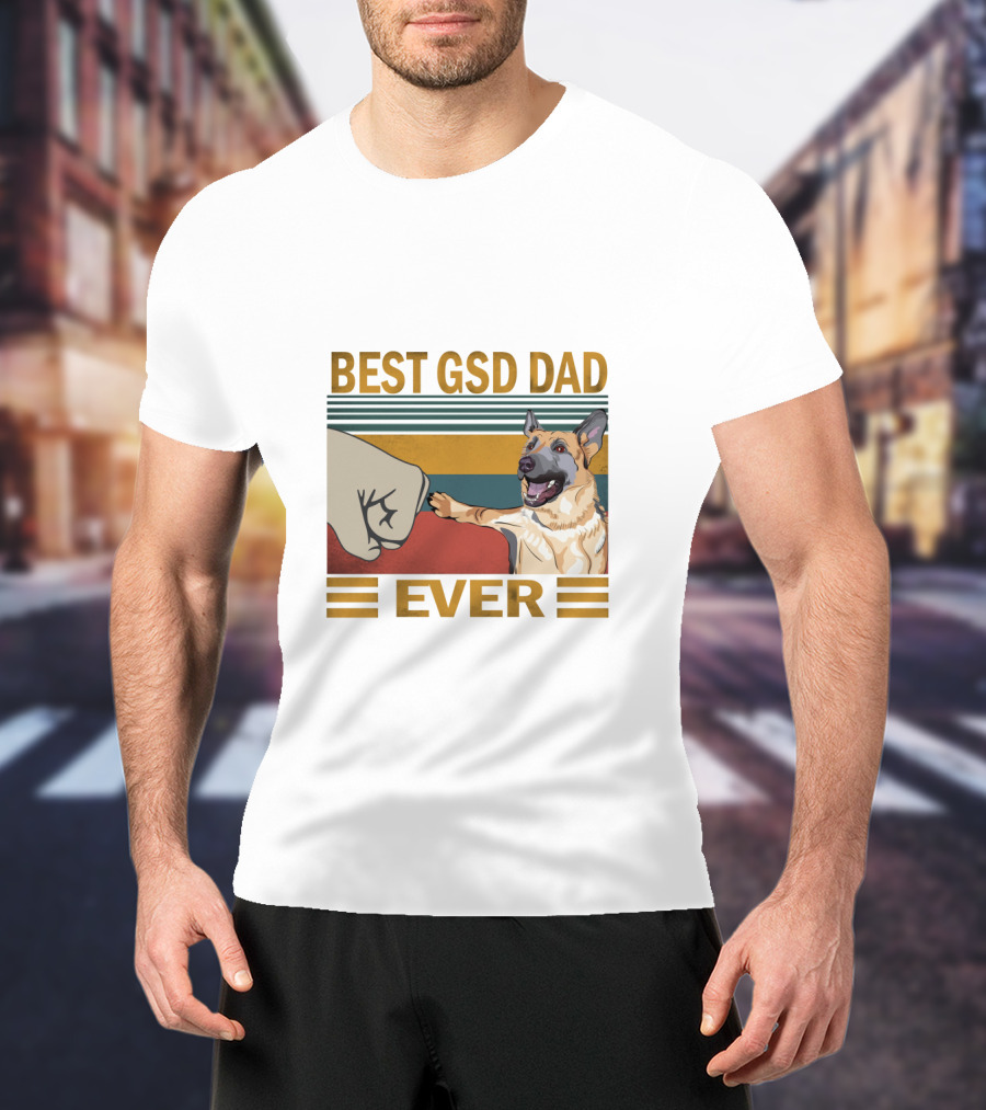 Best Gsd Dad Ever Fist Bumping German Shepherd Striped T-Shirt