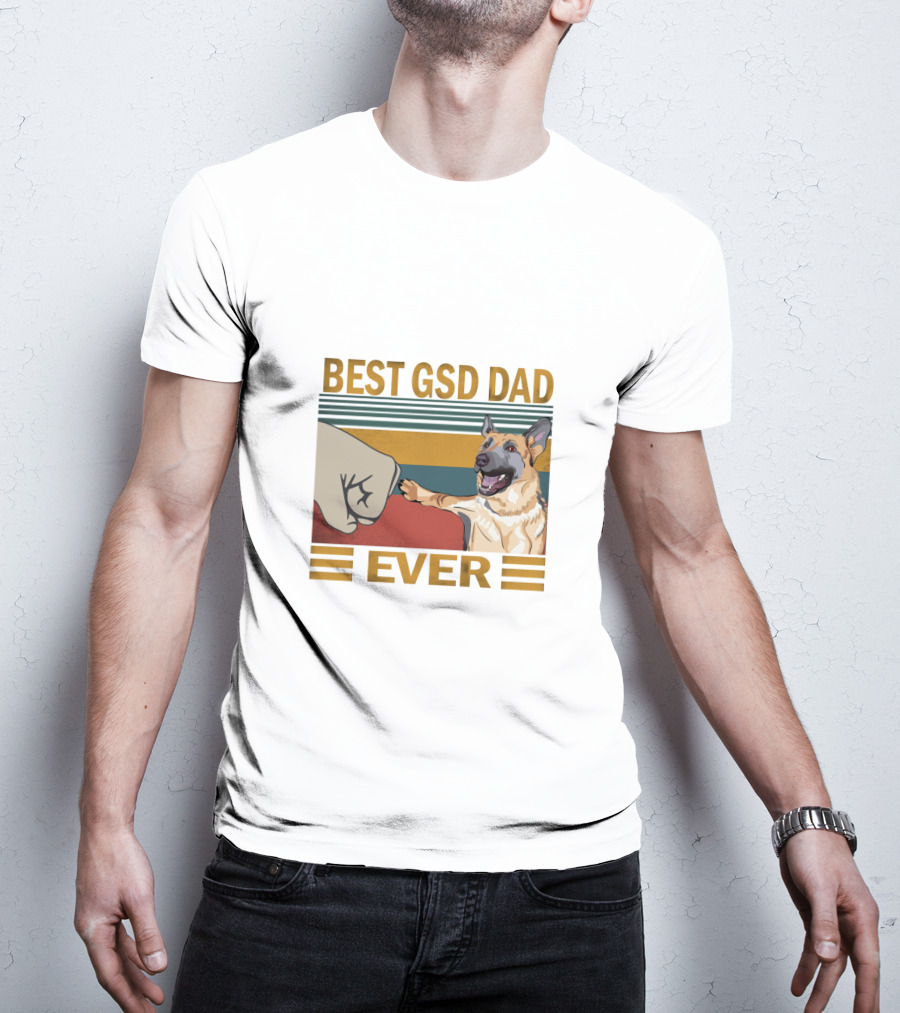 Best Gsd Dad Ever Fist Bumping German Shepherd Striped T-Shirt