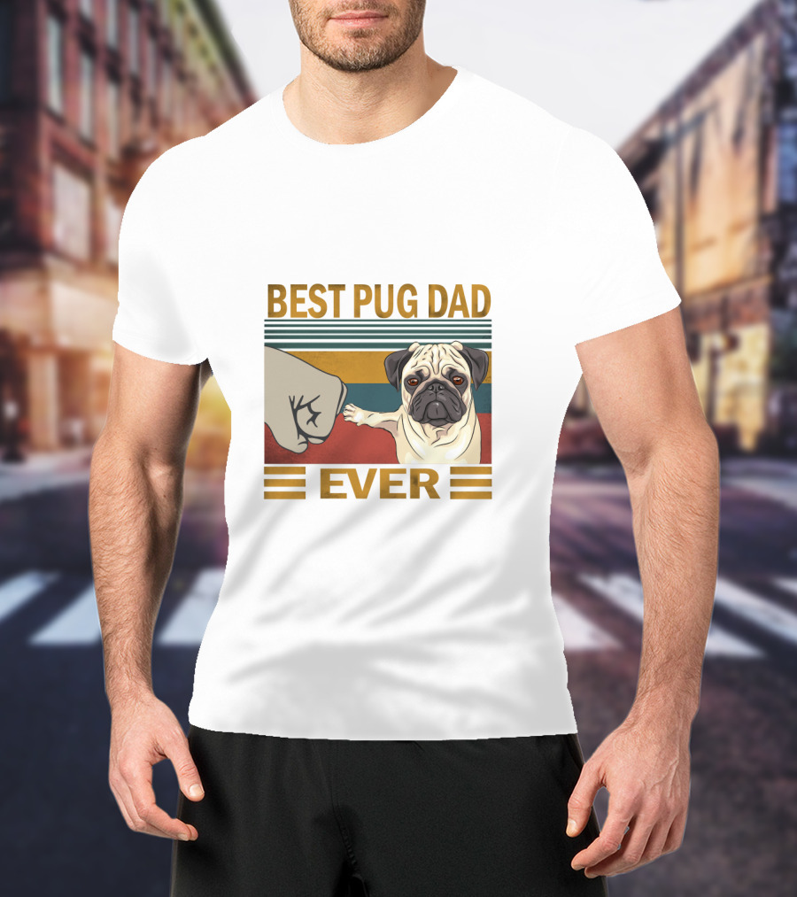Best Pug Dad Ever Fist Bump Retro Style T-Shirt