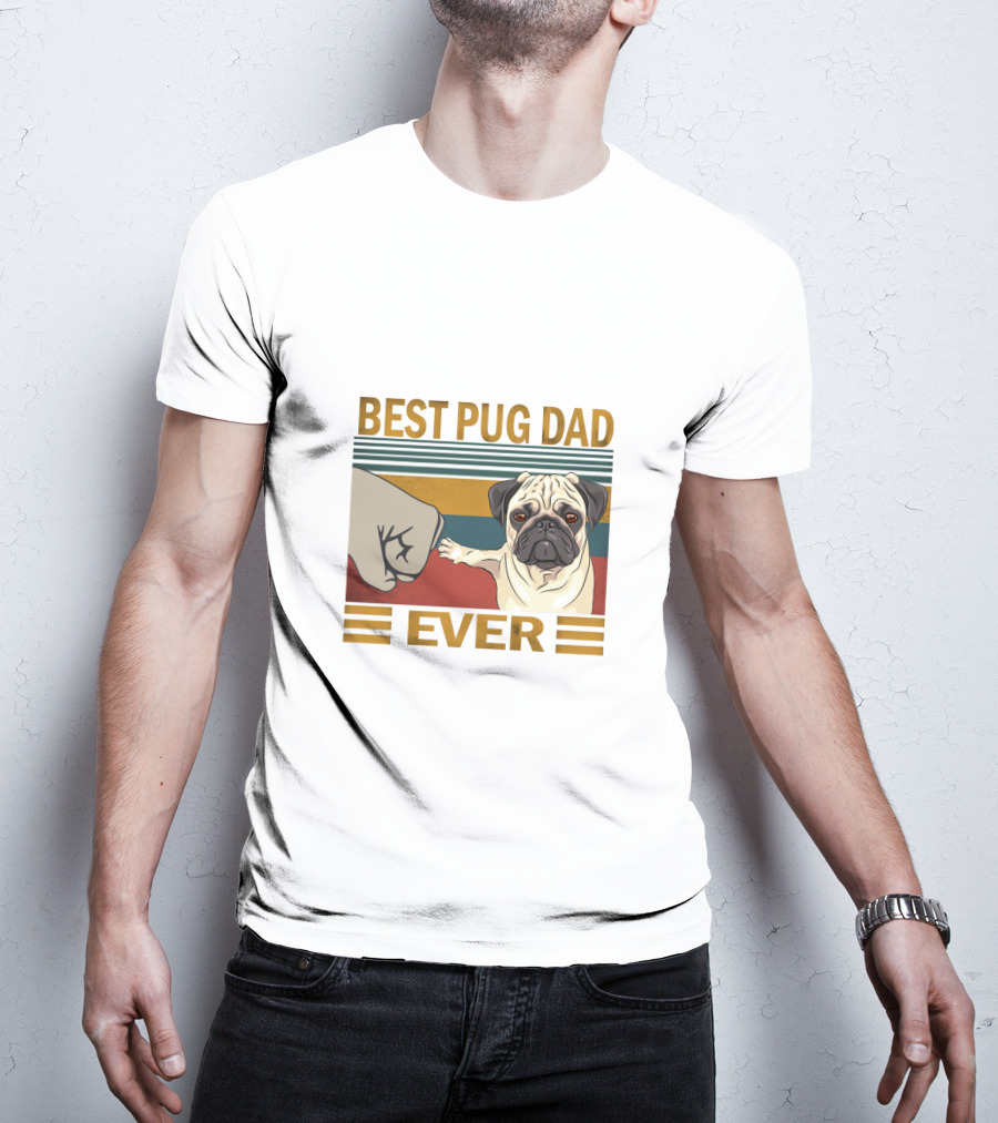 Best Pug Dad Ever Fist Bump Retro Style T-Shirt