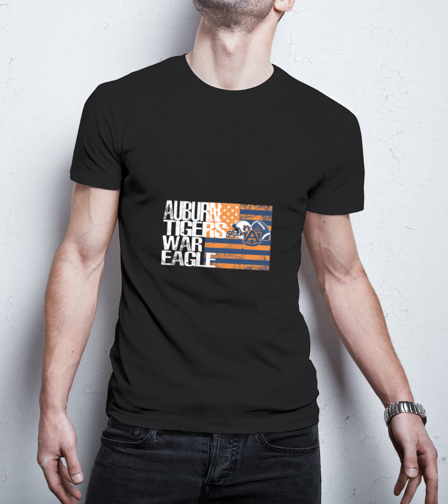 Auburn Tigers War Eagle American Flag Football Helmet T-Shirt