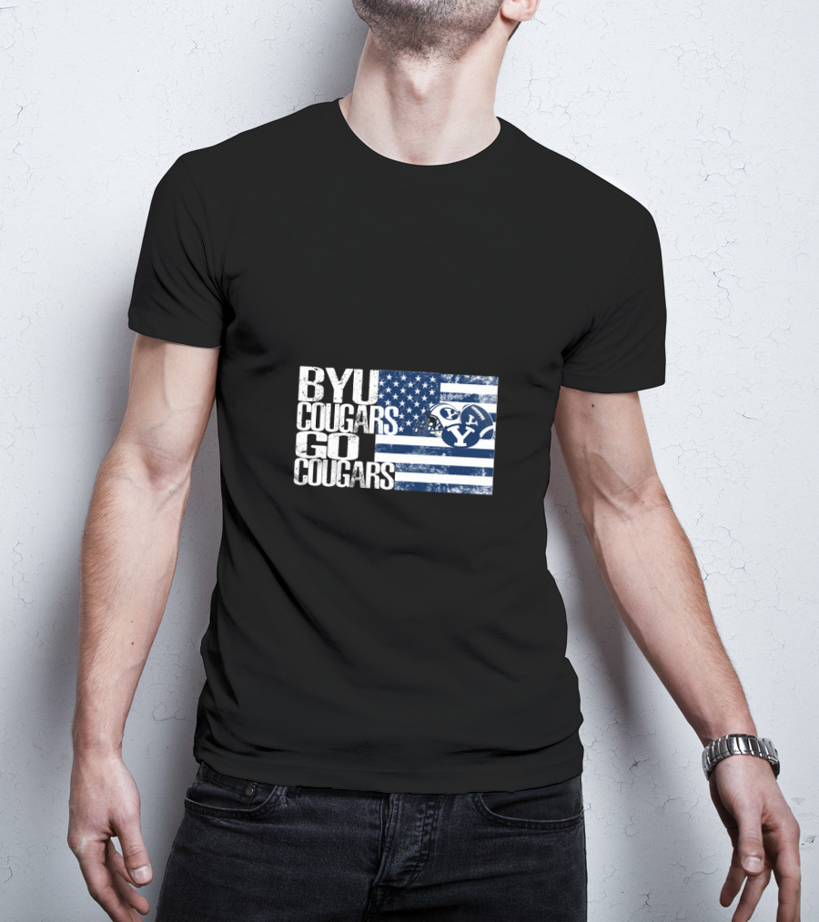 Byu Cougars Go Cougars American Flag T-Shirt