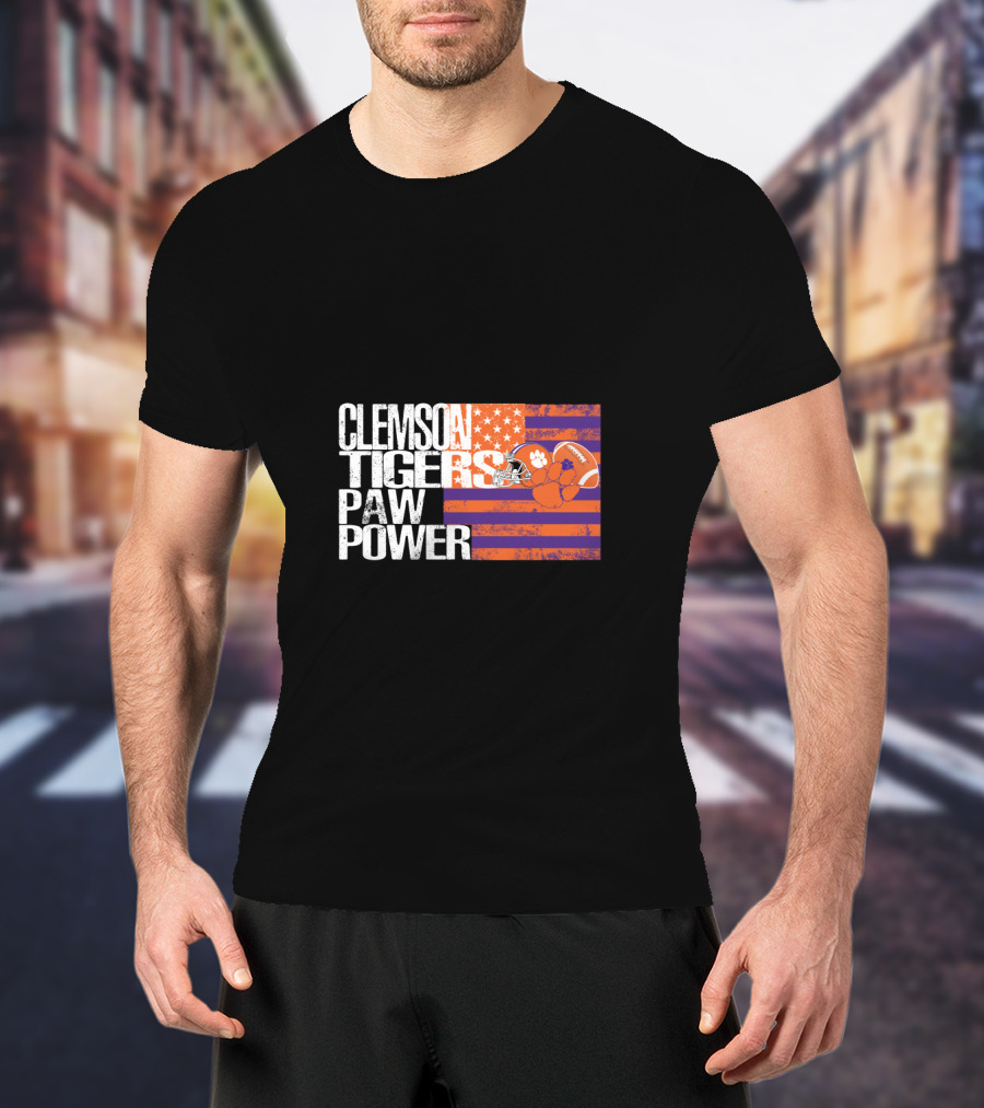 Clemson Tigers Paw Power American Flag T-Shirt