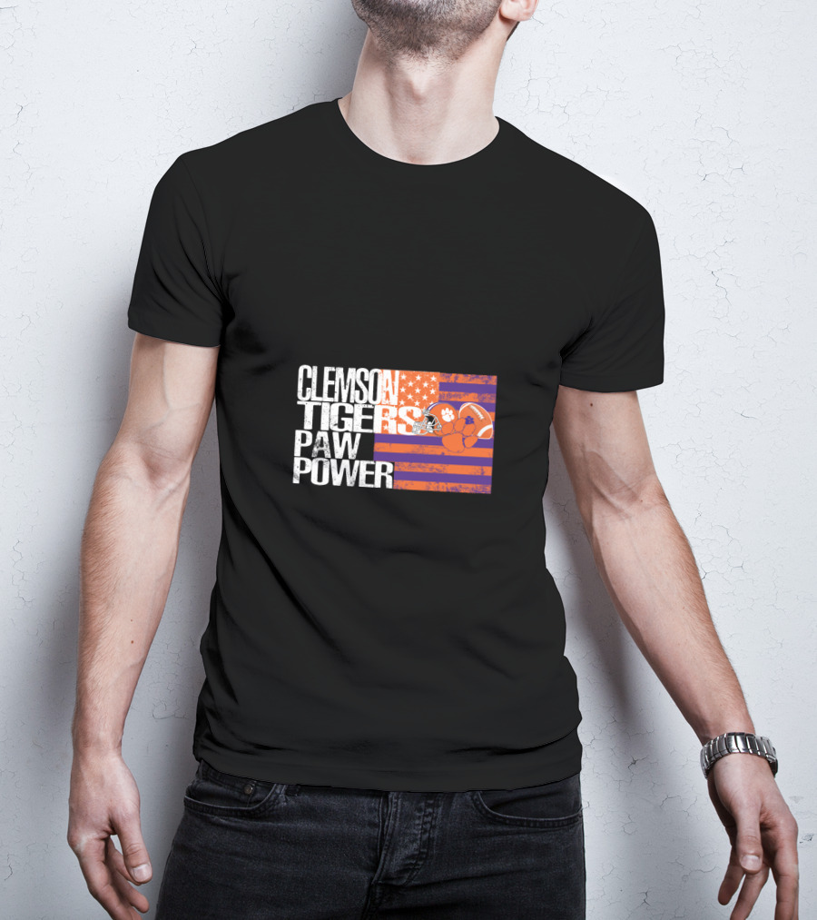 Clemson Tigers Paw Power American Flag T-Shirt