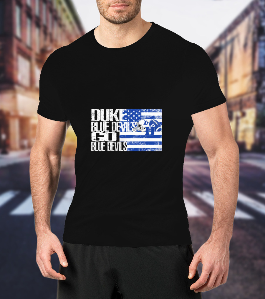 Duke Blue Devils Go Blue Devils Usa Flag Football Helmet T-Shirt