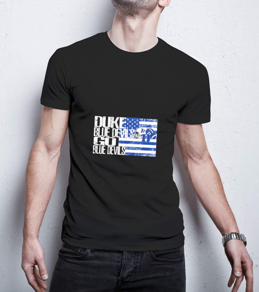 Duke Blue Devils Go Blue Devils Usa Flag Football Helmet T-Shirt