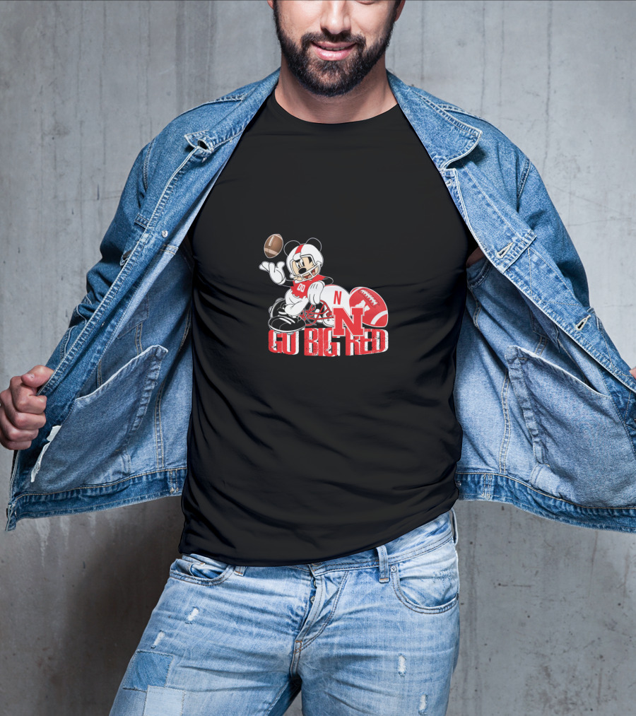 Go Big Red Nebraska Mickey Football T-Shirt