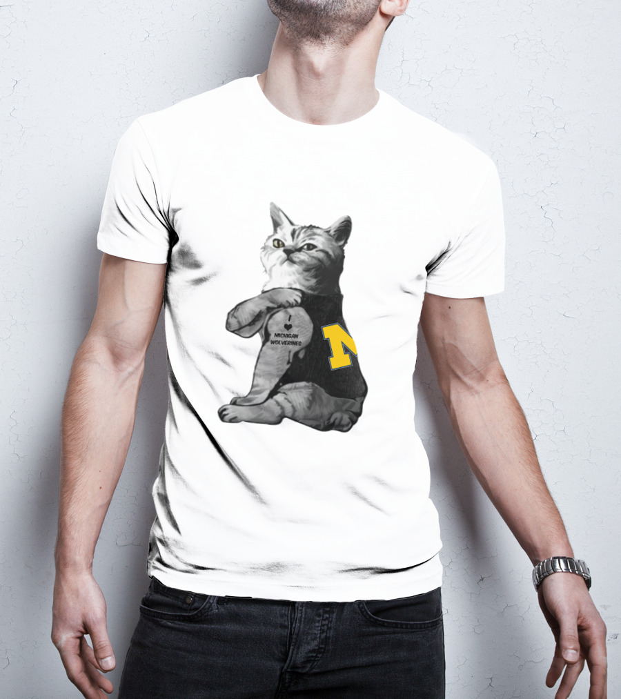 Michigan Wolverines Cat With Yellow Block M T-Shirt