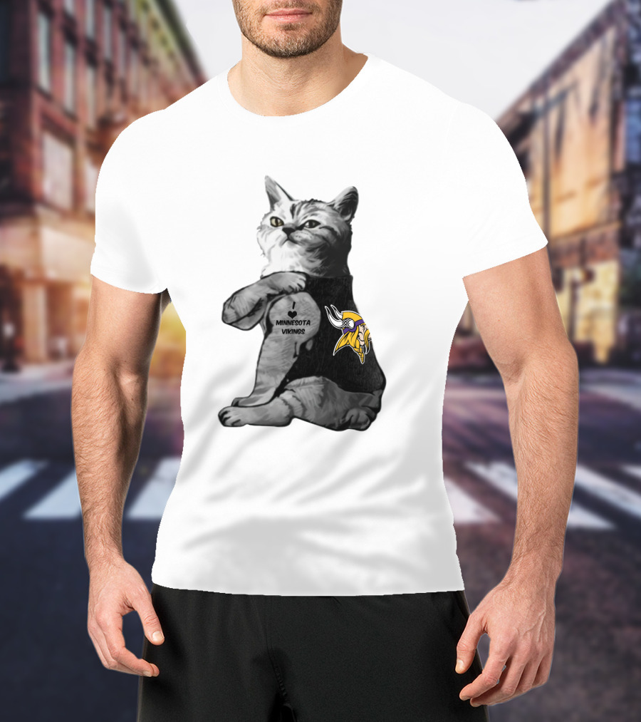 Minnesota Vikings Cat Hugging Football With Logo T-Shirt