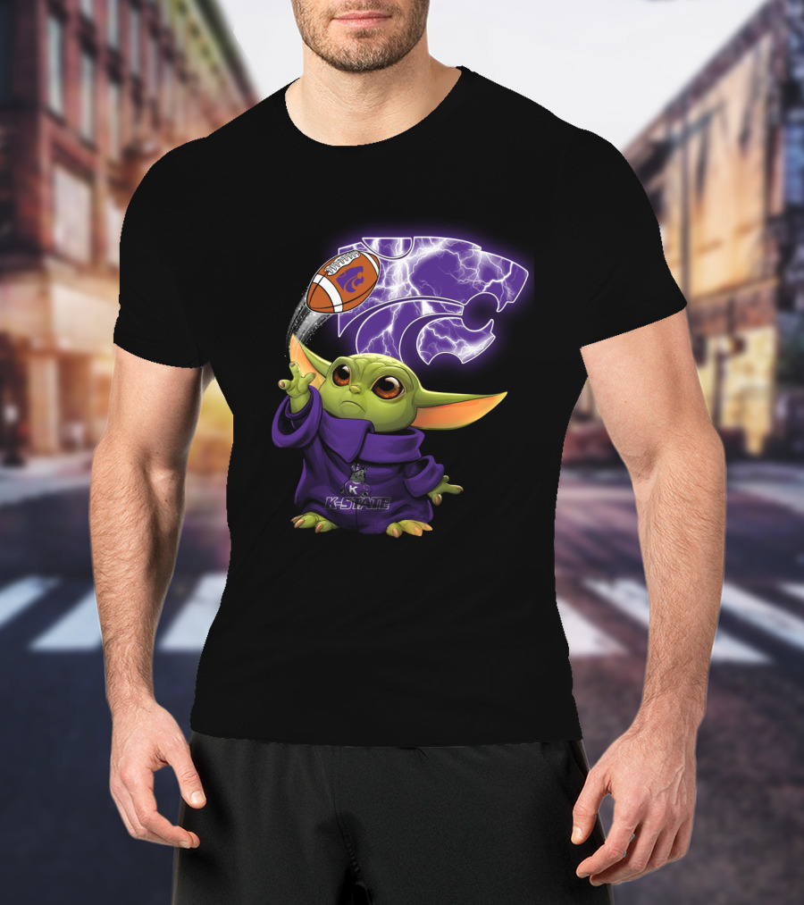 K-State Baby Yoda Holding Kansas State Football T-Shirt