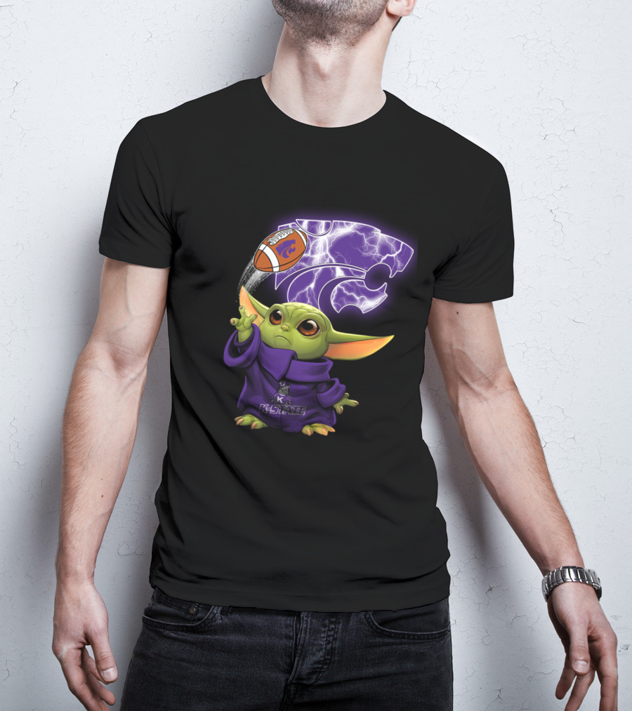 K-State Baby Yoda Holding Kansas State Football T-Shirt