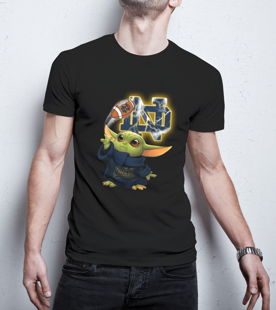 Notre Dame Irish Baby Yoda Football Lightning T-Shirt