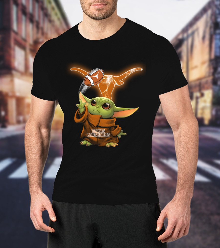 Texas Longhorns Baby Yoda Football Magic T-Shirt