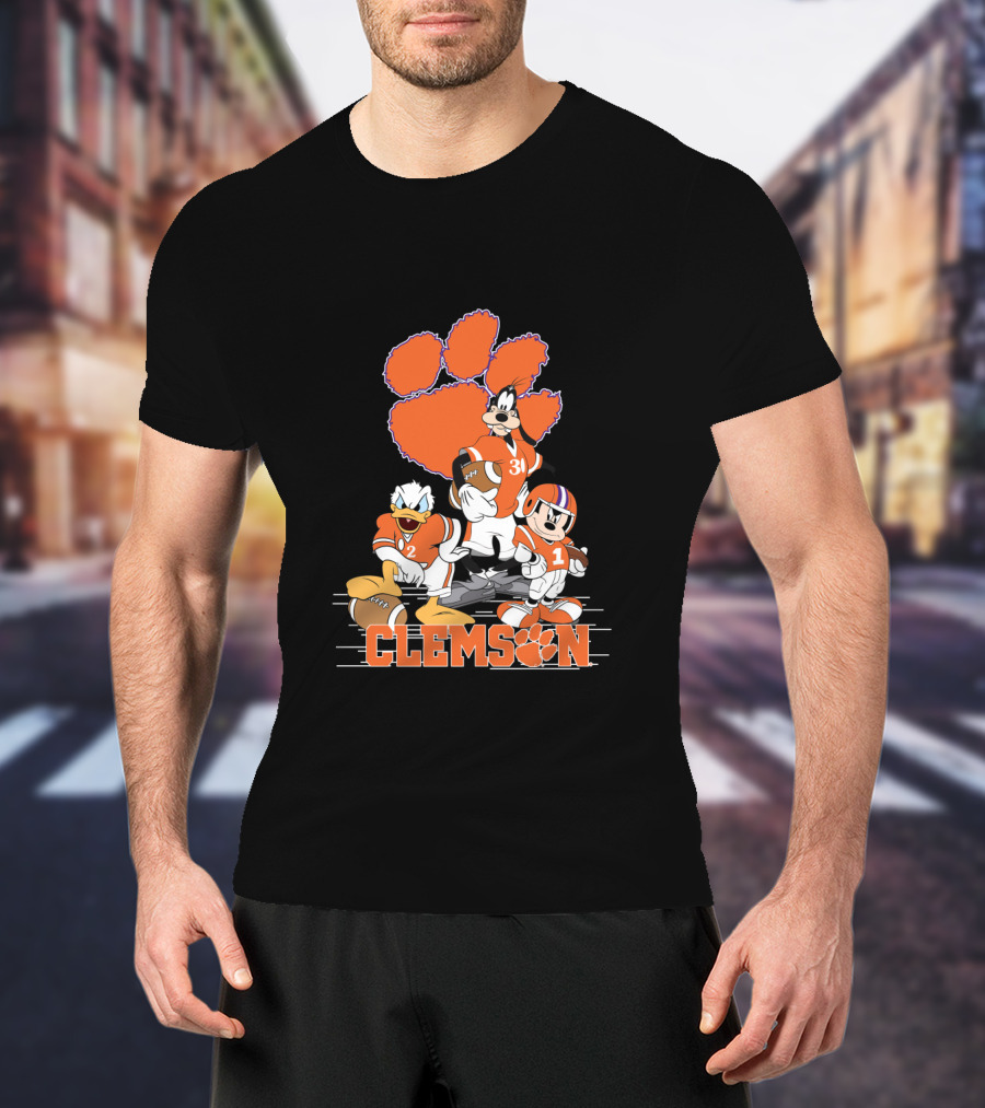 Clemson Disney Characters Football Team Mickey Donald Goofy Paws T-Shirt