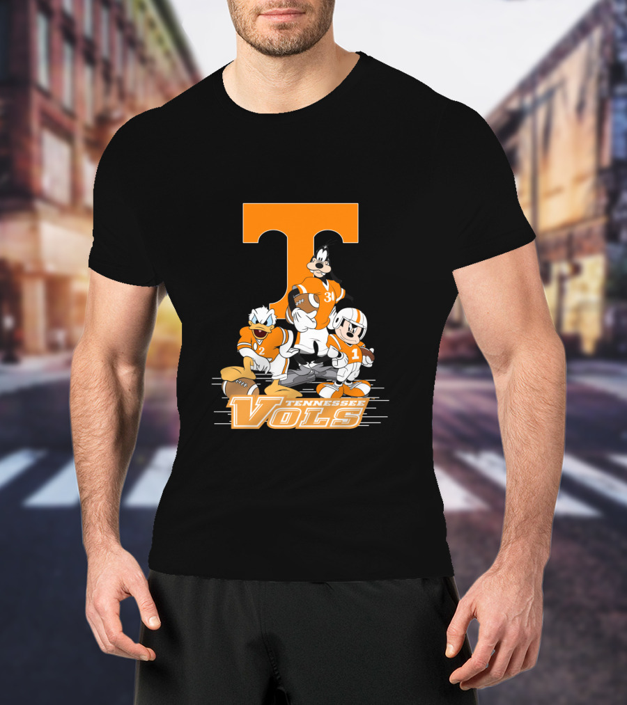 Tennessee Vols T Logo Donald Goofy Mickey Football Players T-Shirt