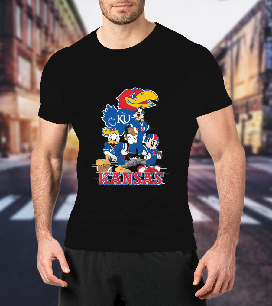 Kansas Ku Jayhawks Disney Characters Football Team Collab T-Shirt