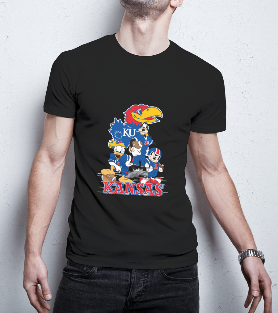 Kansas Ku Jayhawks Disney Characters Football Team Collab T-Shirt