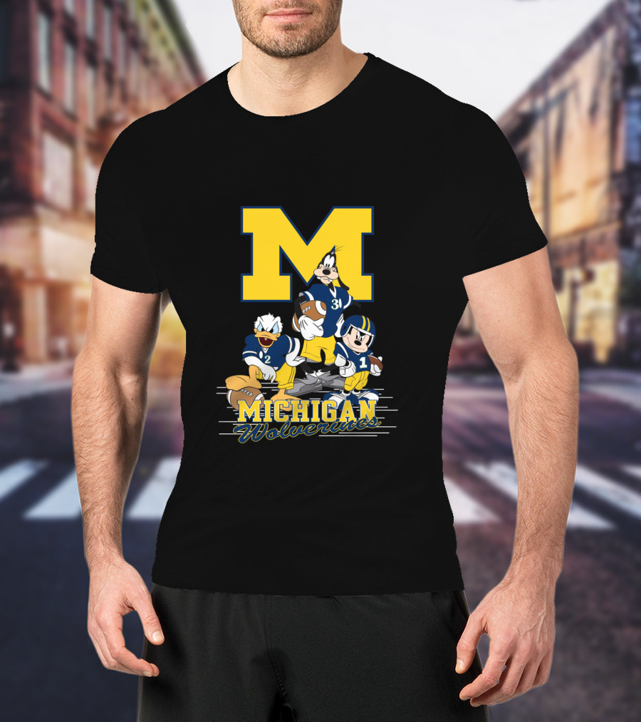 Michigan Wolverines Donald Mickey Goofy Football T-Shirt