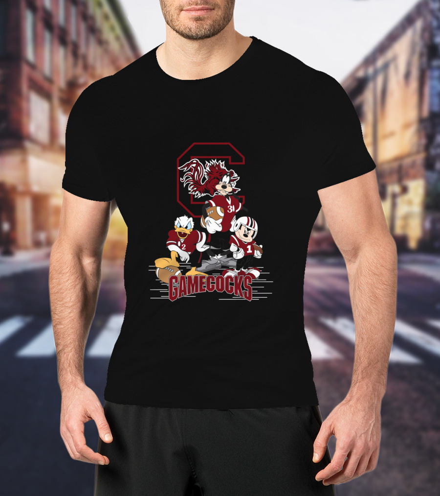 Chtnca10027 South Carolina Gamecocks Mickey Mouse Donald Duck Goofy Football T-Shirt