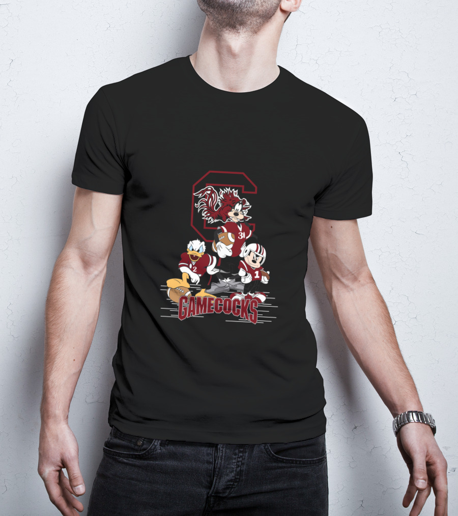 Chtnca10027 South Carolina Gamecocks Mickey Mouse Donald Duck Goofy Football T-Shirt