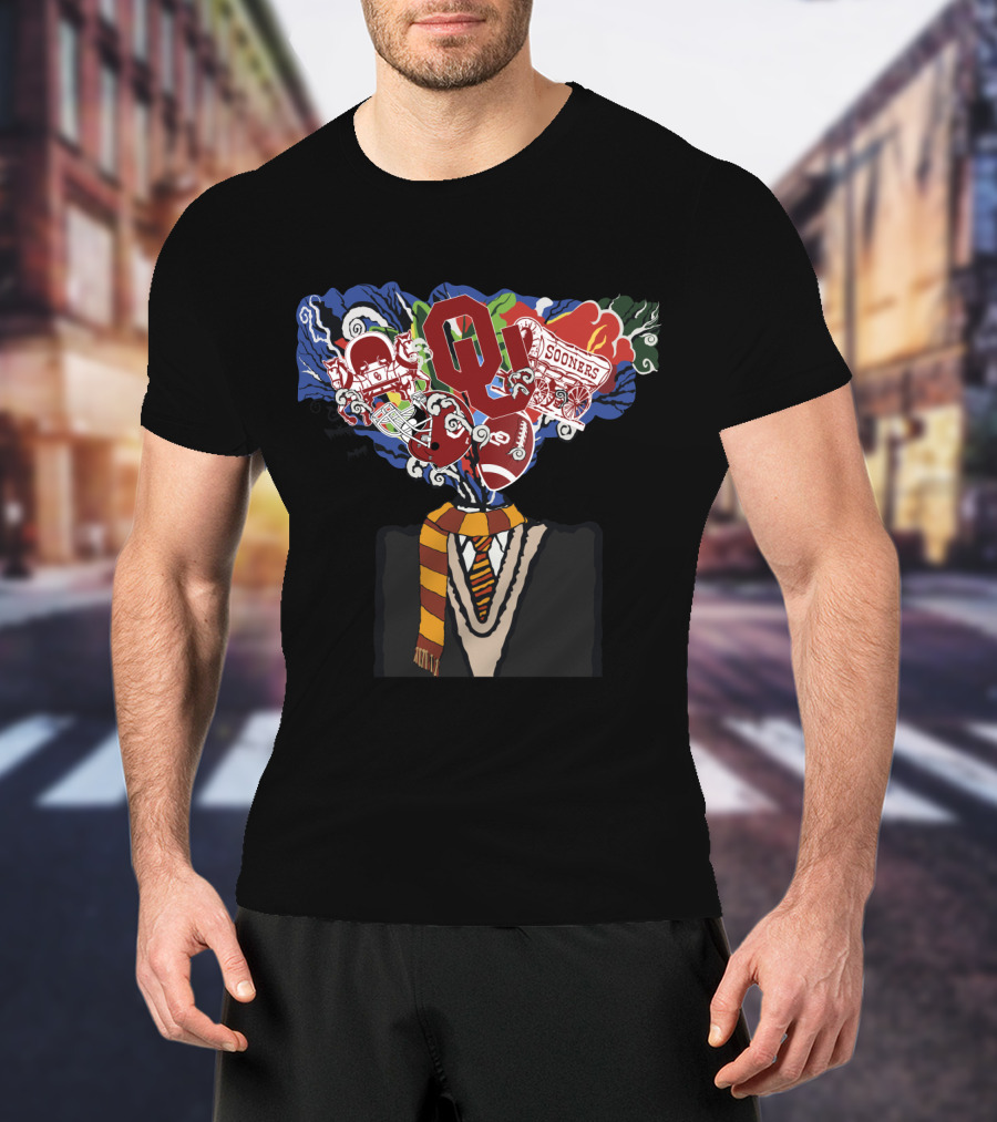 Oklahoma Sooners Football Head Filled With Iconic Symbols And Colors T-Shirt